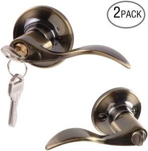 Ohuhu Keyed Door Knob Lever 2-Pack with Lock and Different Keys Leverset Lockset