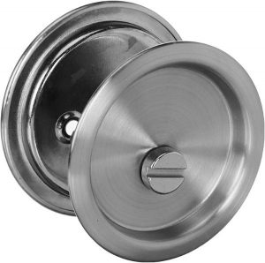 Kwikset 335 Round Bed or Bath Pocket Door Lock in Satin Nickel